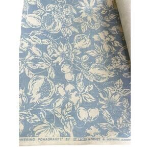 2 yds St. Leger & Viney *Flowering Pomagranite* Linen Upholstery Fabric | Blue